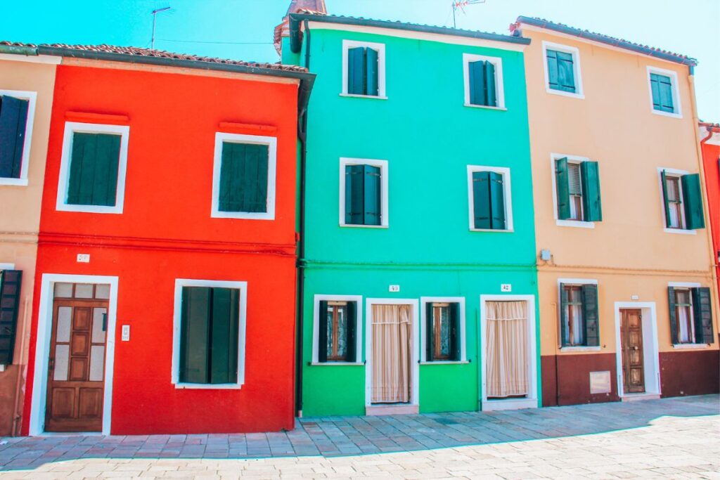 Row of colorful houses in Burano Italy